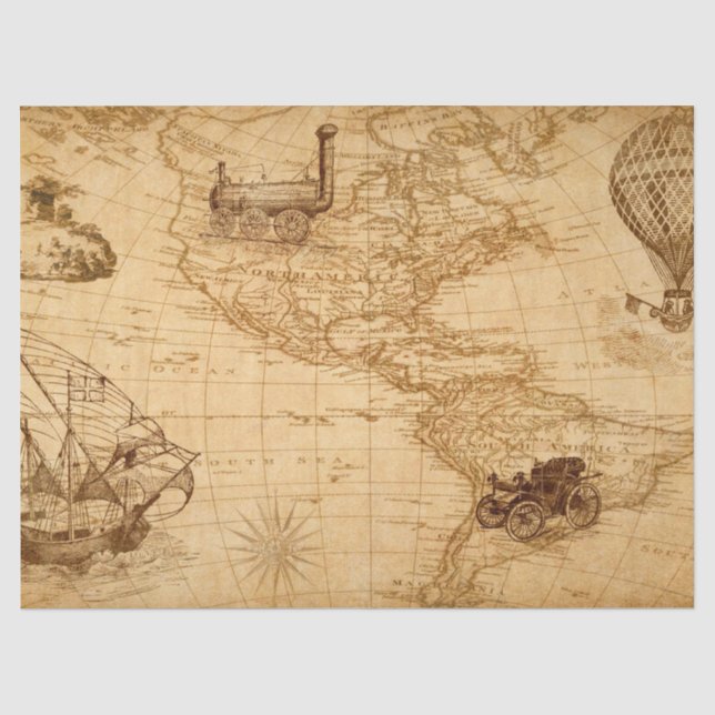Decoupage de Papel de Seda - Mapa Antiguo de EE. U (Anverso)