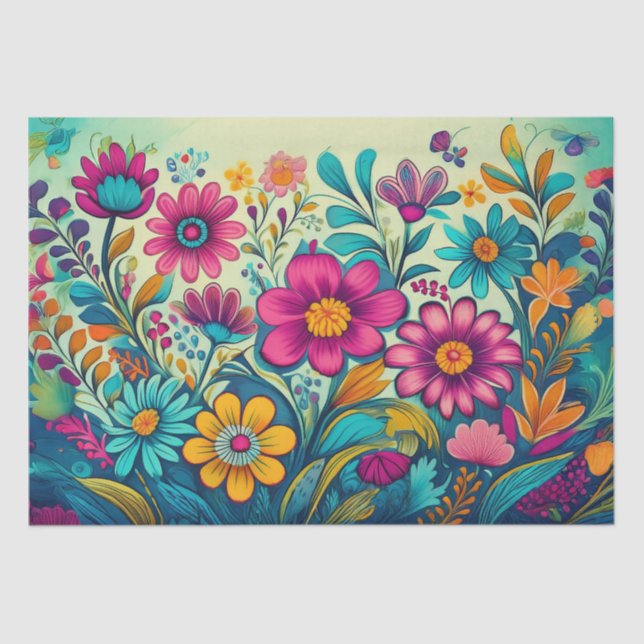 Decoupage - Flores de arte popular - Papel de teji (Anverso)