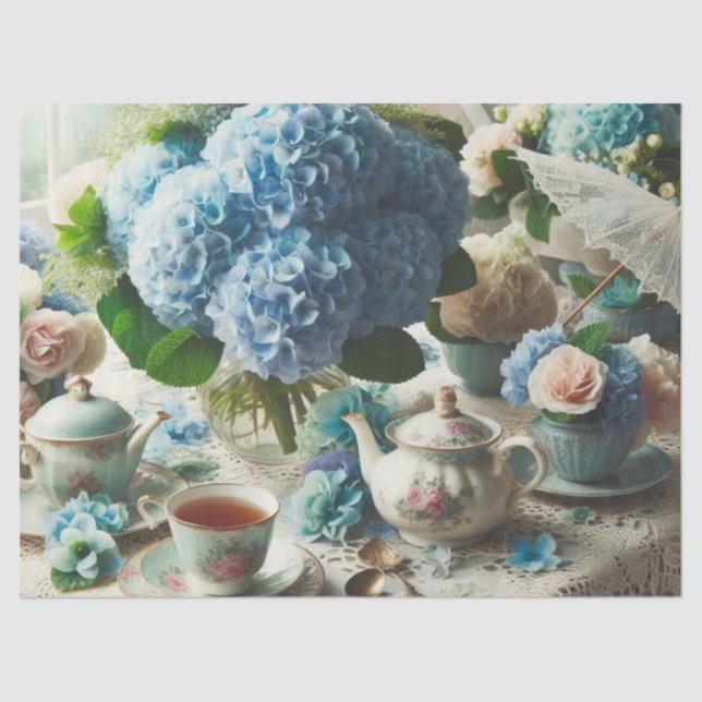 Decoupage Hydrangea Azul y Papel de Seda para Tete (Anverso)