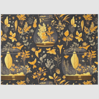 Decoupage Tejido Papel Planta de Oro Terrarios