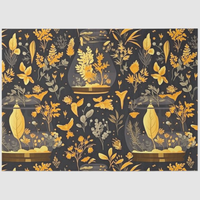 Decoupage Tejido Papel Planta de Oro Terrarios (Anverso)