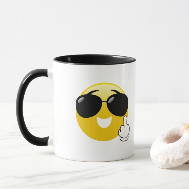 Dedo medio de la emoji con la taza de café de las (Con donut)