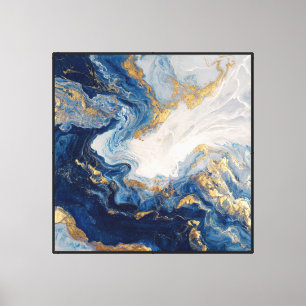 Deep Blue Gold Flow – Arte de pared abstracto flui