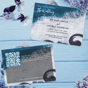 Deep Blue Ocean Waves Modern Beach Wedn Código QR