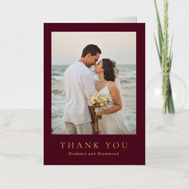 Deep Burgundy Classic Wedding Foil Thank You Card (Anverso)