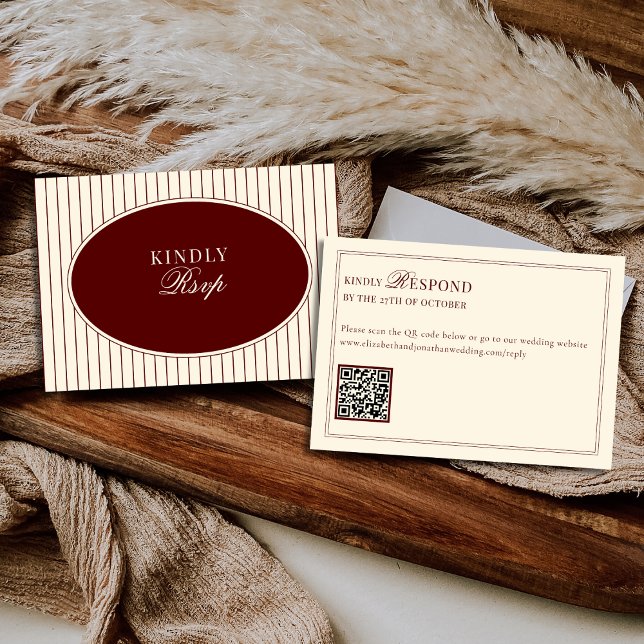 Deep Burgundy Ivory Stripes Oval Old Money RSVP (Subido por el creador)