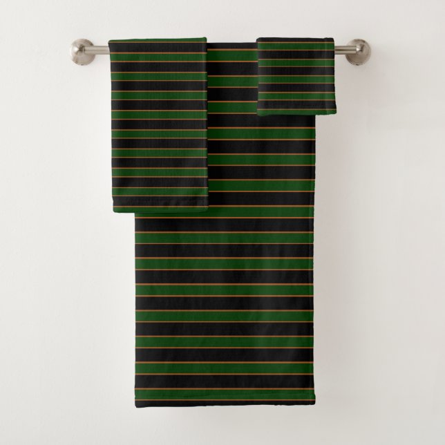 Deep Vintage Striped Green Pattern Bath Towels (In situ)