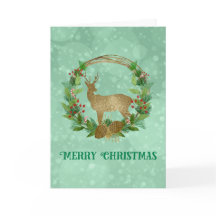 Deer and Pine Bough Wreath Feliz Navidad