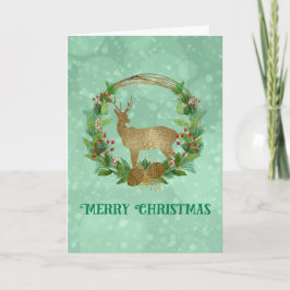 Deer and Pine Bough Wreath Feliz Navidad