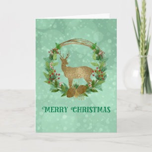 Deer and Pine Bough Wreath Feliz Navidad