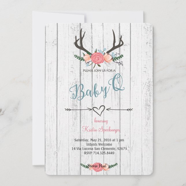 Deer Antler Baby Q Shower Invitación (Anverso)