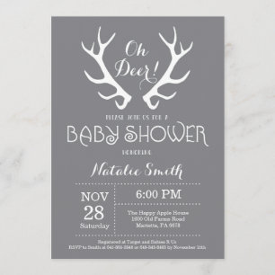 Deer Antler Baby Shower Invitación Grey