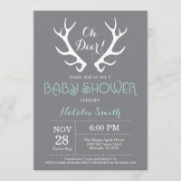 Deer Antler Baby Shower Invitación Grey y Aqua