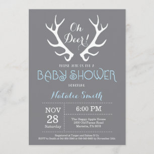 Deer Antler Baby Shower Invitación gris y azul