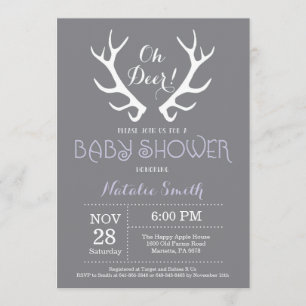 Deer Antler Baby Shower Invitación gris y morado
