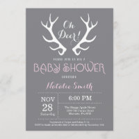 Deer Antler Baby Shower Invitación gris y rosa