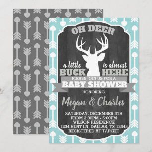 Deer Antler Baby Shower Invitación Mint Gray Verde