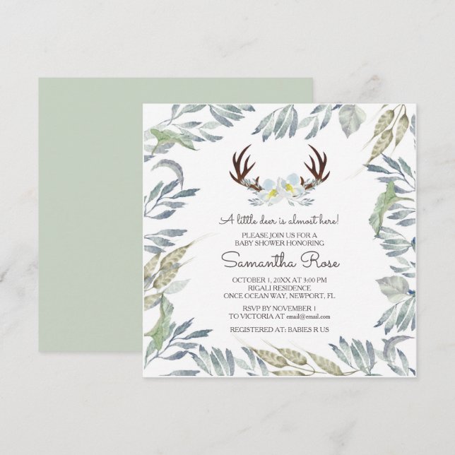 DEER ANTLER Boy Baby Shower Invitación - Cuadrado (Anverso / Reverso)