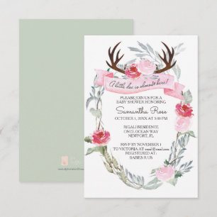 DEER ANTLER Chica Invitación Baby Shower, rosa