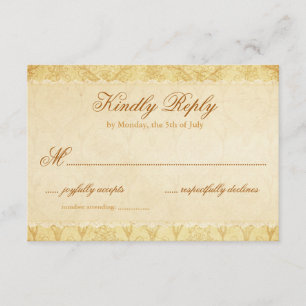 Deer Antler Damask Vintage Cream Wedding RSVP