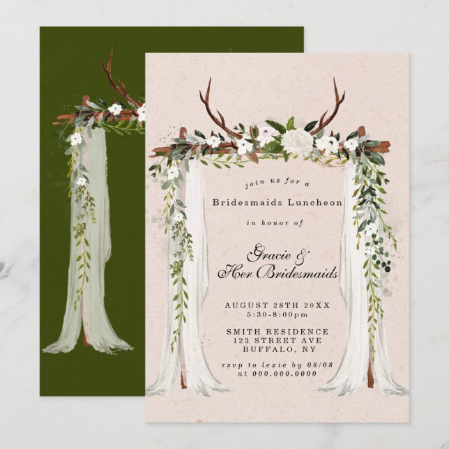 Deer Antlers Canopy Bridesmaids Luncheon Invita (Anverso / Reverso)