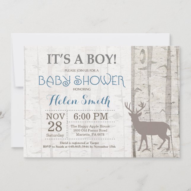 Deer Boy Baby Shower Invitación Rustic Woodland (Anverso)