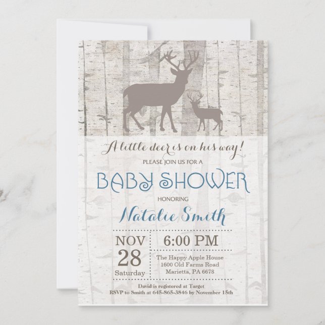 Deer Boy Baby Shower Invitación Rustic Woodland (Anverso)