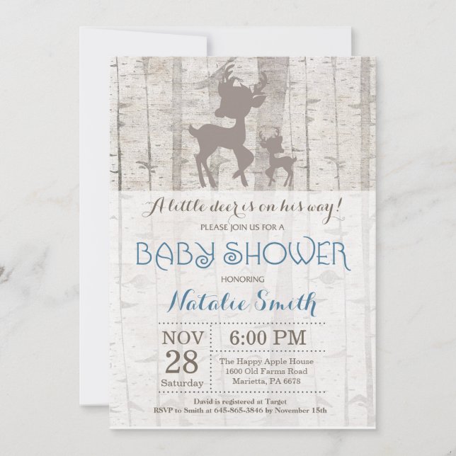 Deer Boy Baby Shower Invitación Rustic Woodland (Anverso)