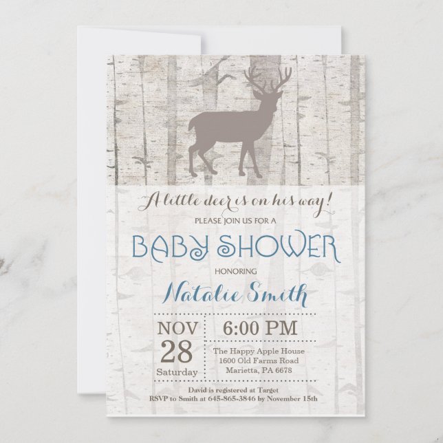 Deer Boy Baby Shower Invitación Rustic Woodland (Anverso)