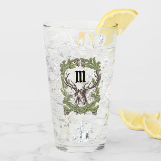 Deer Buck Pine Garland Monograma Man Cave Lodge (Reverso (hielo))