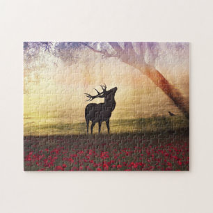 Deer En El Paisaje De Sunrise Jigsaw Puzzle