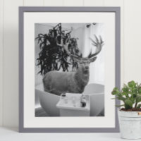 Deer en la bañera arte en el baño blanco negro