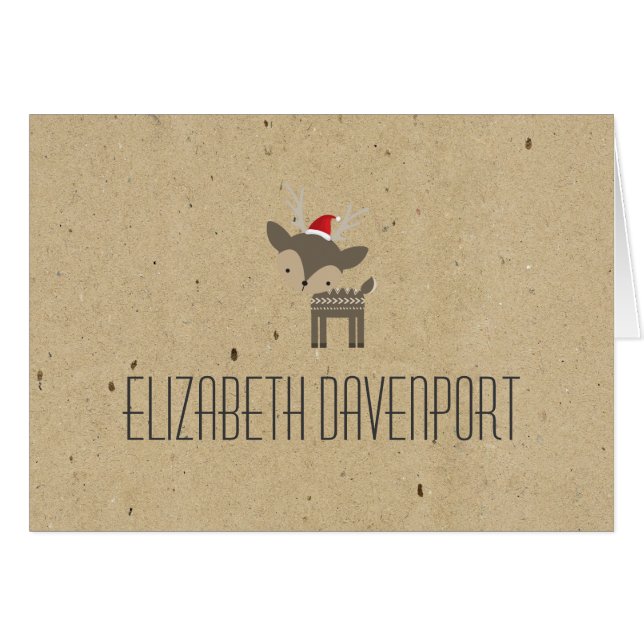 Deer En Una Tarjeta De Nombre De Santa Hat (Anverso (Horizontal))