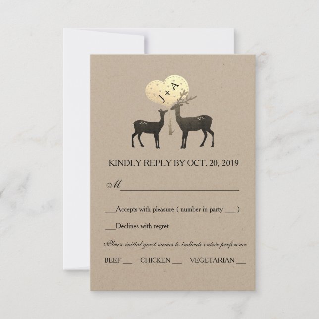 Deer Love Woodland Winter Fall Wedding RSVP (Anverso)