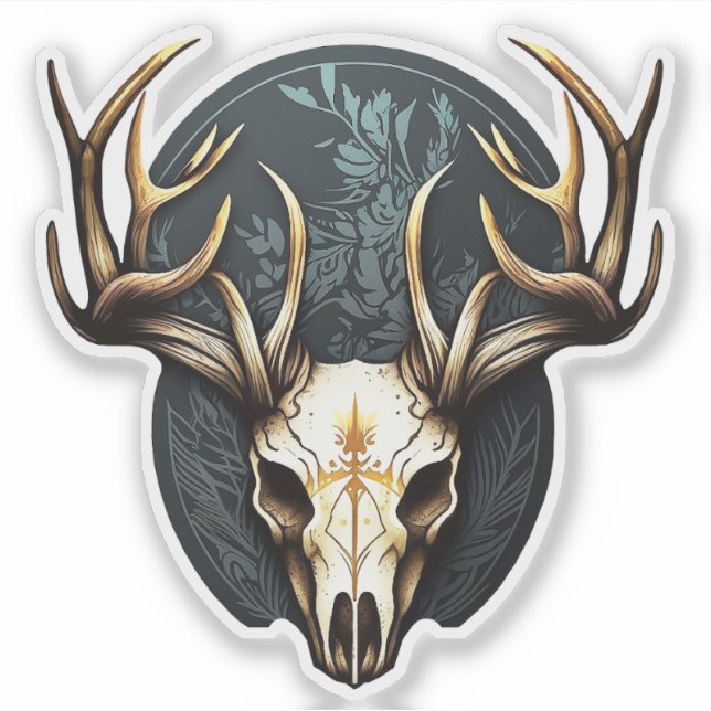 Deer Skull Gran Antlers Pegatina de caza (Anverso)