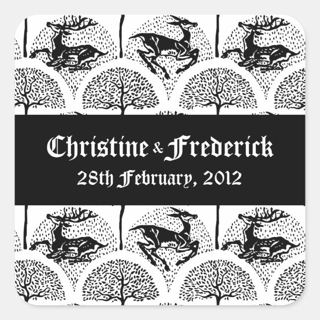 Deer y árboles medievales, pegatinas de recuerdos (Anverso)