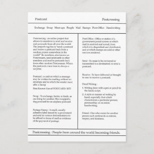 Definición de postal de posttravesía, diccionario