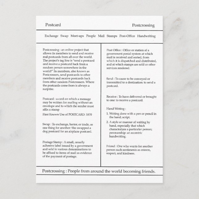 Definición de postal de posttravesía, diccionario (Anverso)