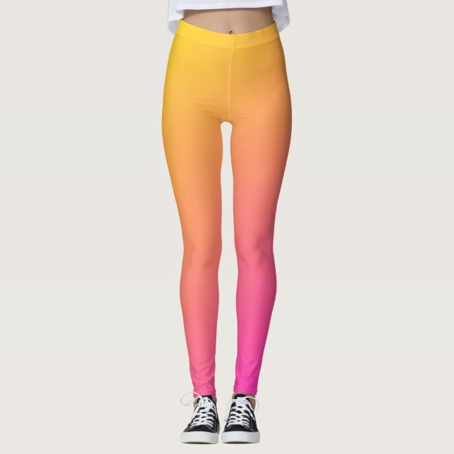 Degradado rosa y amarillo oscuro Leggings (Anverso)