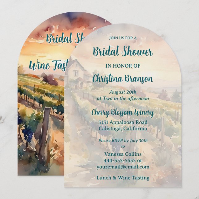 Degustación de vino y Invitación a la ducha nupcia (Anverso / Reverso)