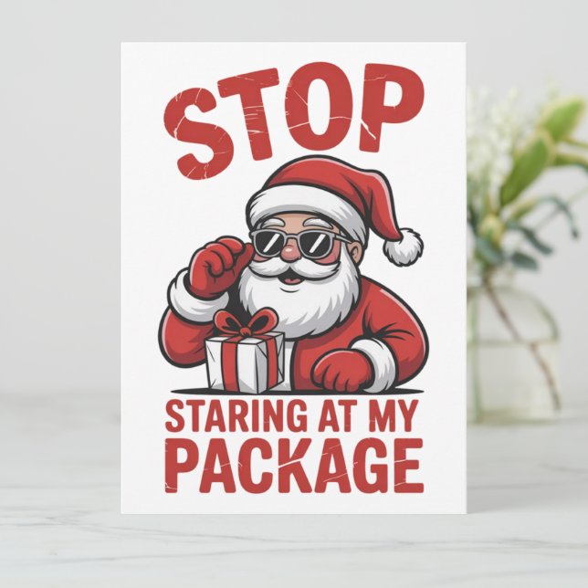 Deja de Mirar Mi Paquete Santa de Navidad Snarky (Anverso de pie)
