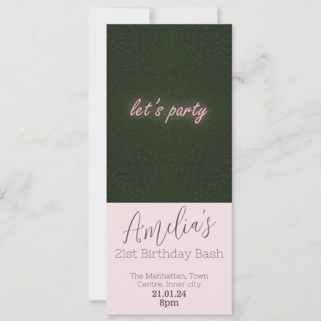 deja Fiesta Neon Pink Invitación (Anverso)