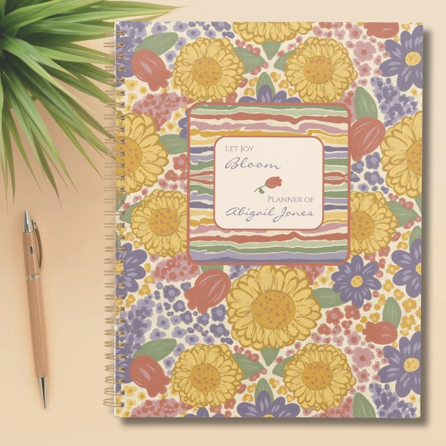 Deja que la alegría florezca – Planificador floral (Let Joy Bloom – Personalized Floral Planner with Editable Name)
