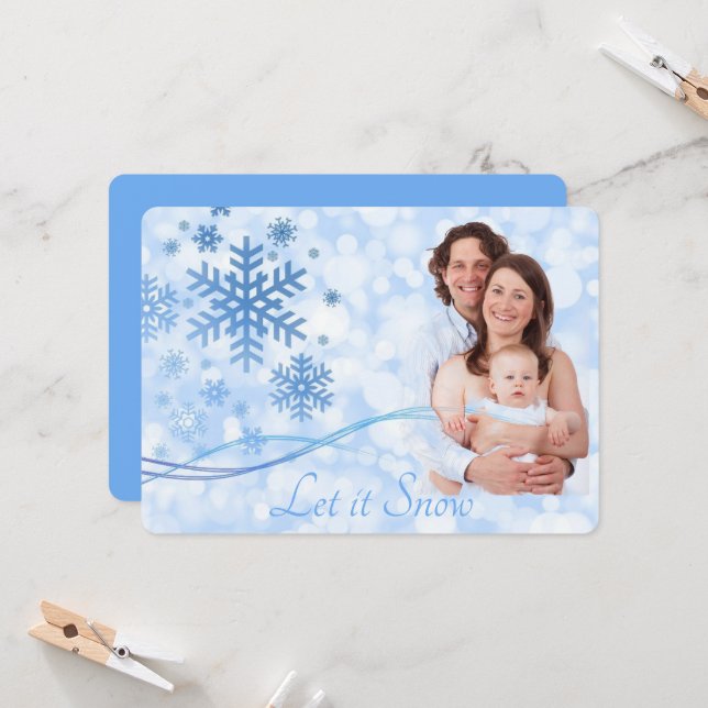 Deja que nieve azul tarjeta de vacaciones plana (Anverso/Reverso In Situ)