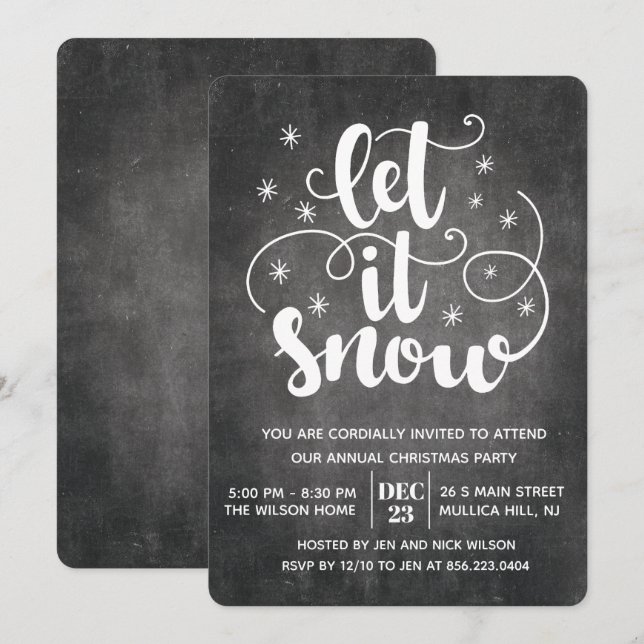 Deja que nieve Invitación de invierno con tipograf (Anverso / Reverso)