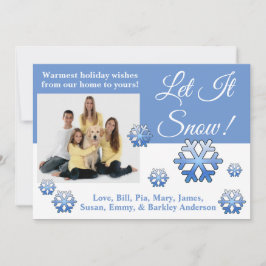 ¡Deja que nieve! Tarjeta de Navidad con foto azul 