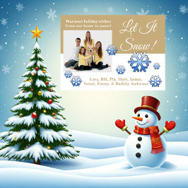¡Deja que nieve! Tarjeta de Navidad con foto dorad
