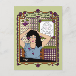 Dejar que tu pelo caiga en la postal