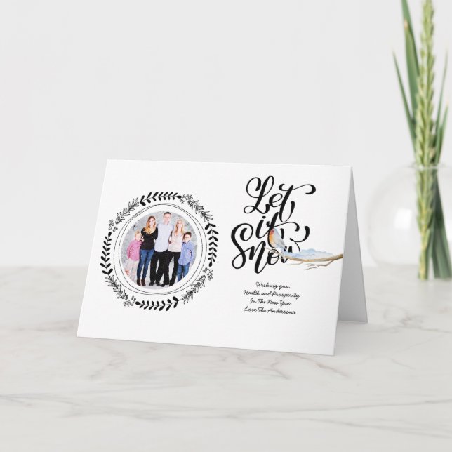 DÉJENLO NIEVE FOTO Tarjeta de navidad moderna Robi (Anverso)