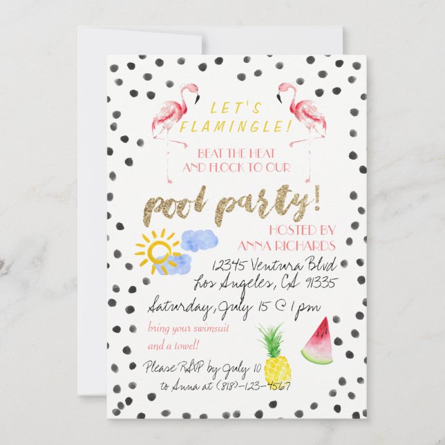 ¡Déjenos Flamingle! Invitación de la fiesta en la (Anverso)